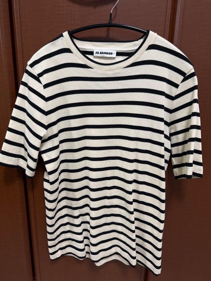 JIL SANDER クリーム/ブラックストライプ Tシャツ L