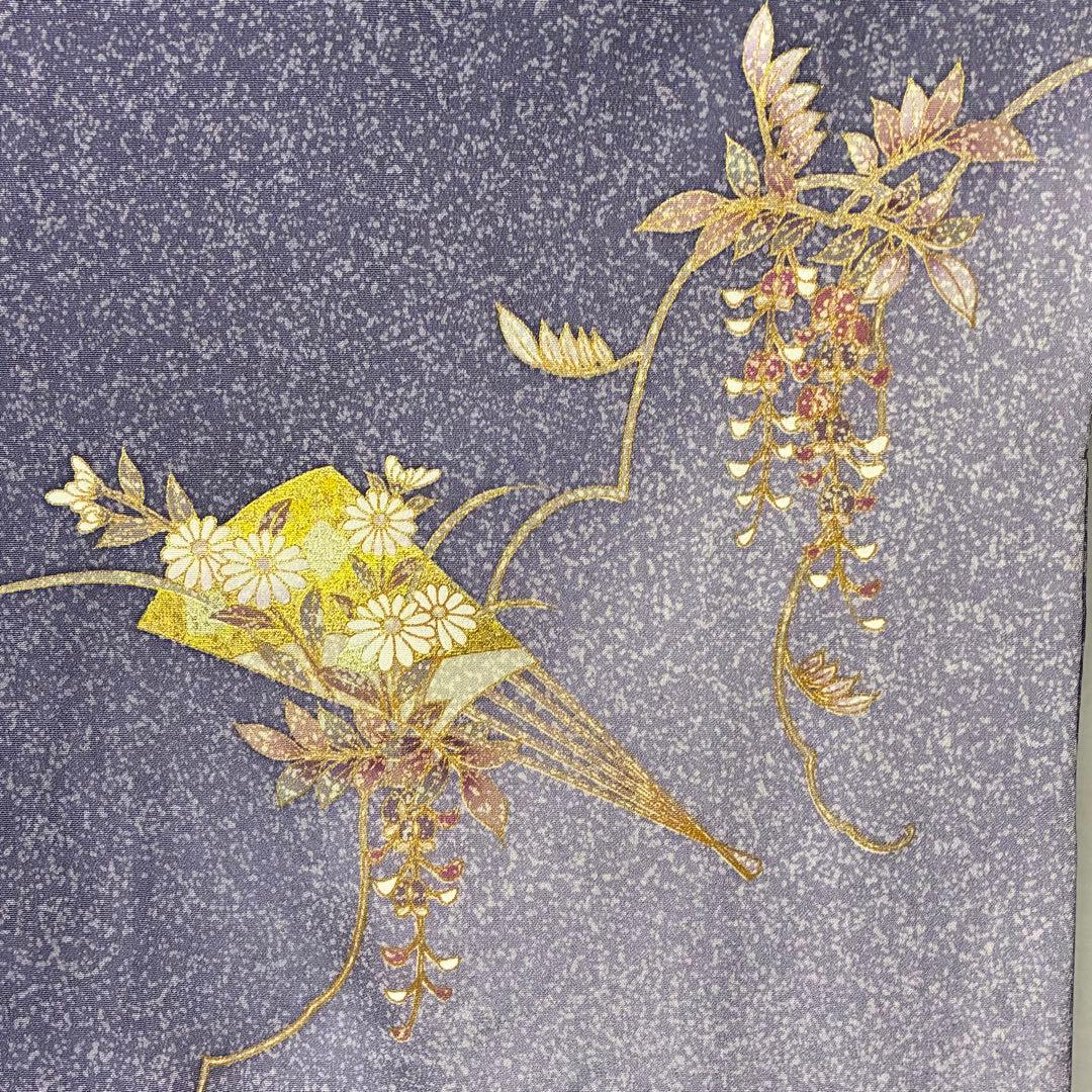 D61 訪問着 扇 藤の花 金彩 正絹 着物 袷 極美品