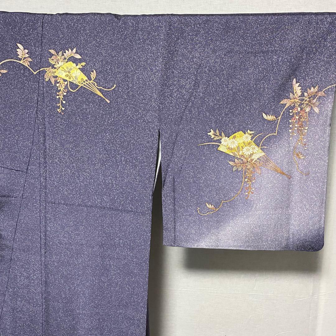 D61 訪問着 扇 藤の花 金彩 正絹 着物 袷 極美品