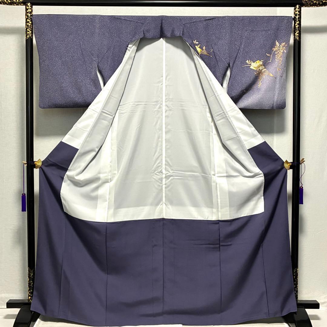 D61 訪問着 扇 藤の花 金彩 正絹 着物 袷 極美品