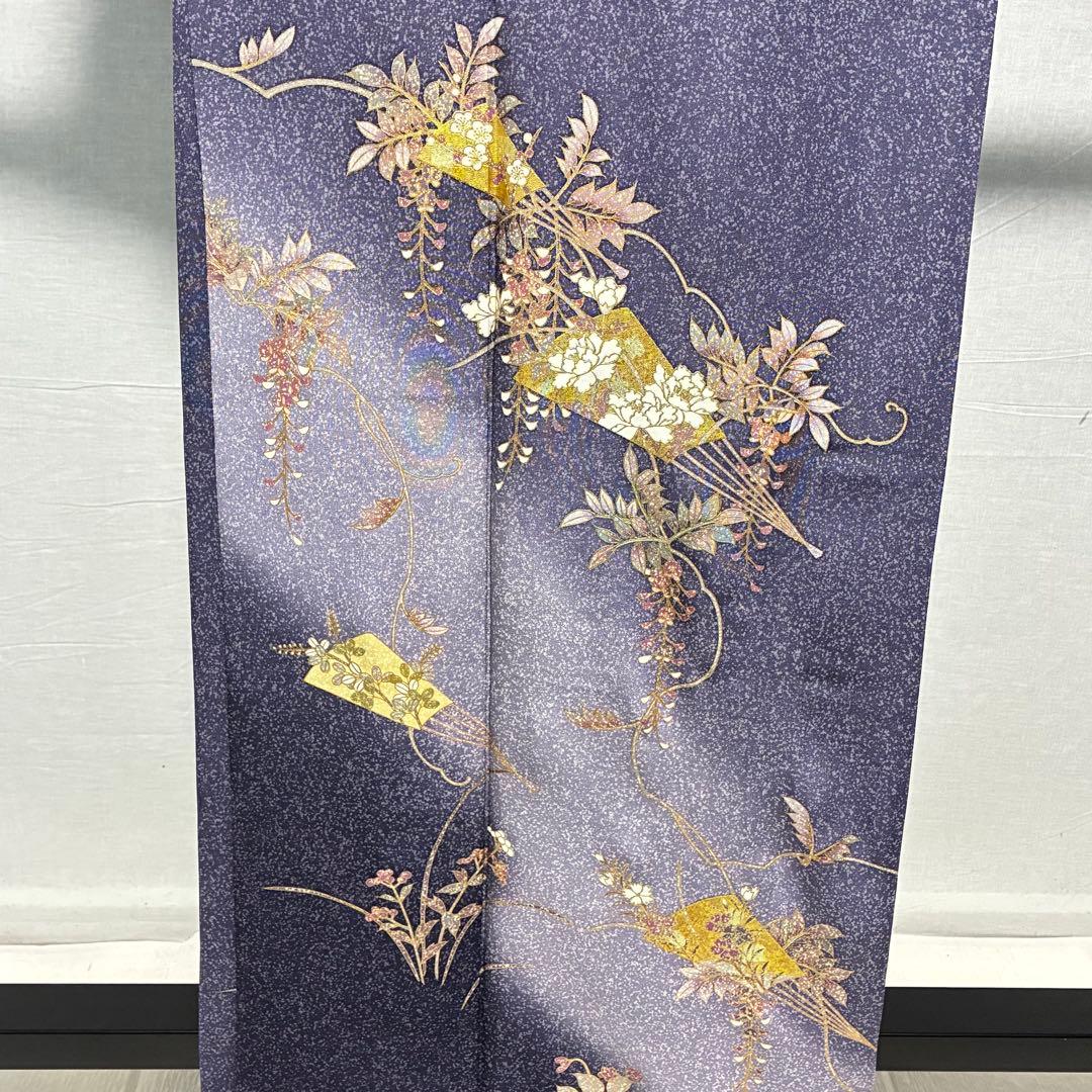 D61 訪問着 扇 藤の花 金彩 正絹 着物 袷 極美品
