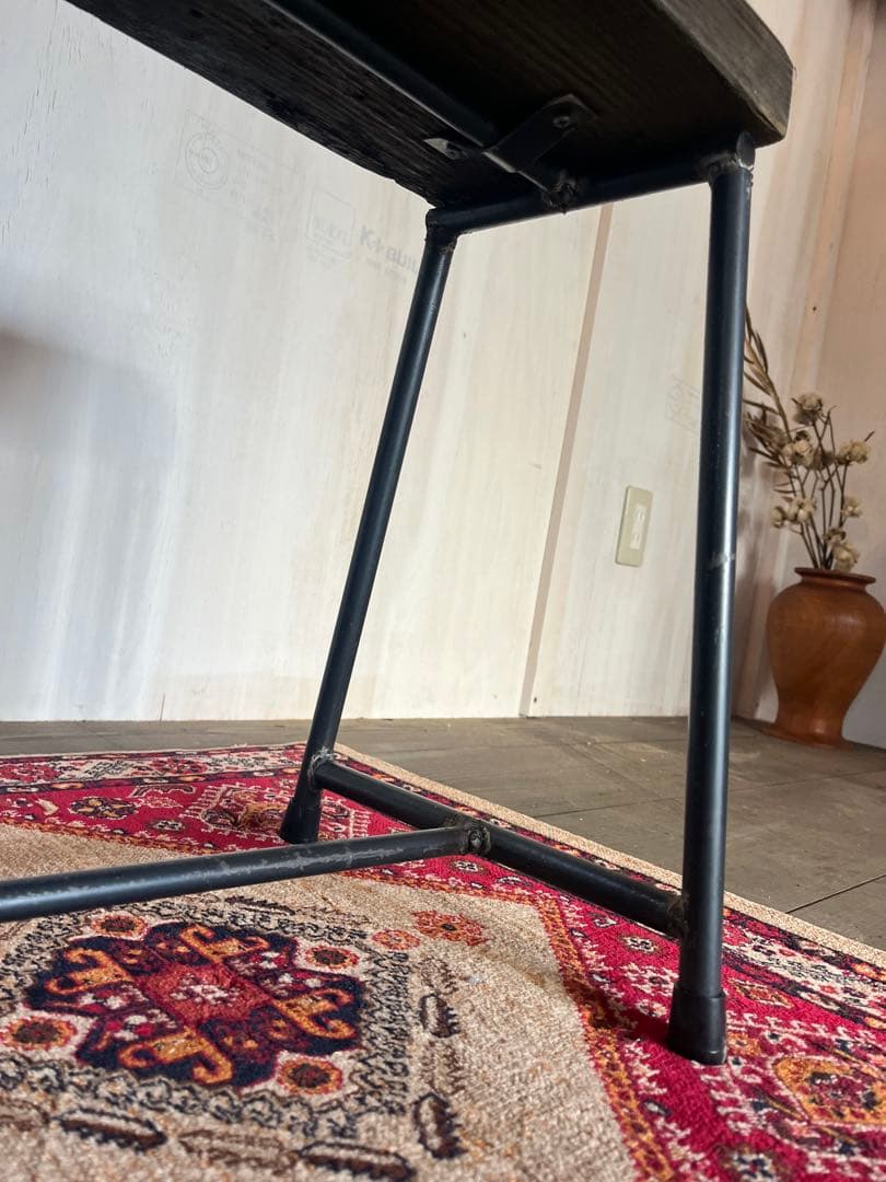 アイアン　ベンチ　足場板（古材）　アンティーク　送料込み　チャコールブラック