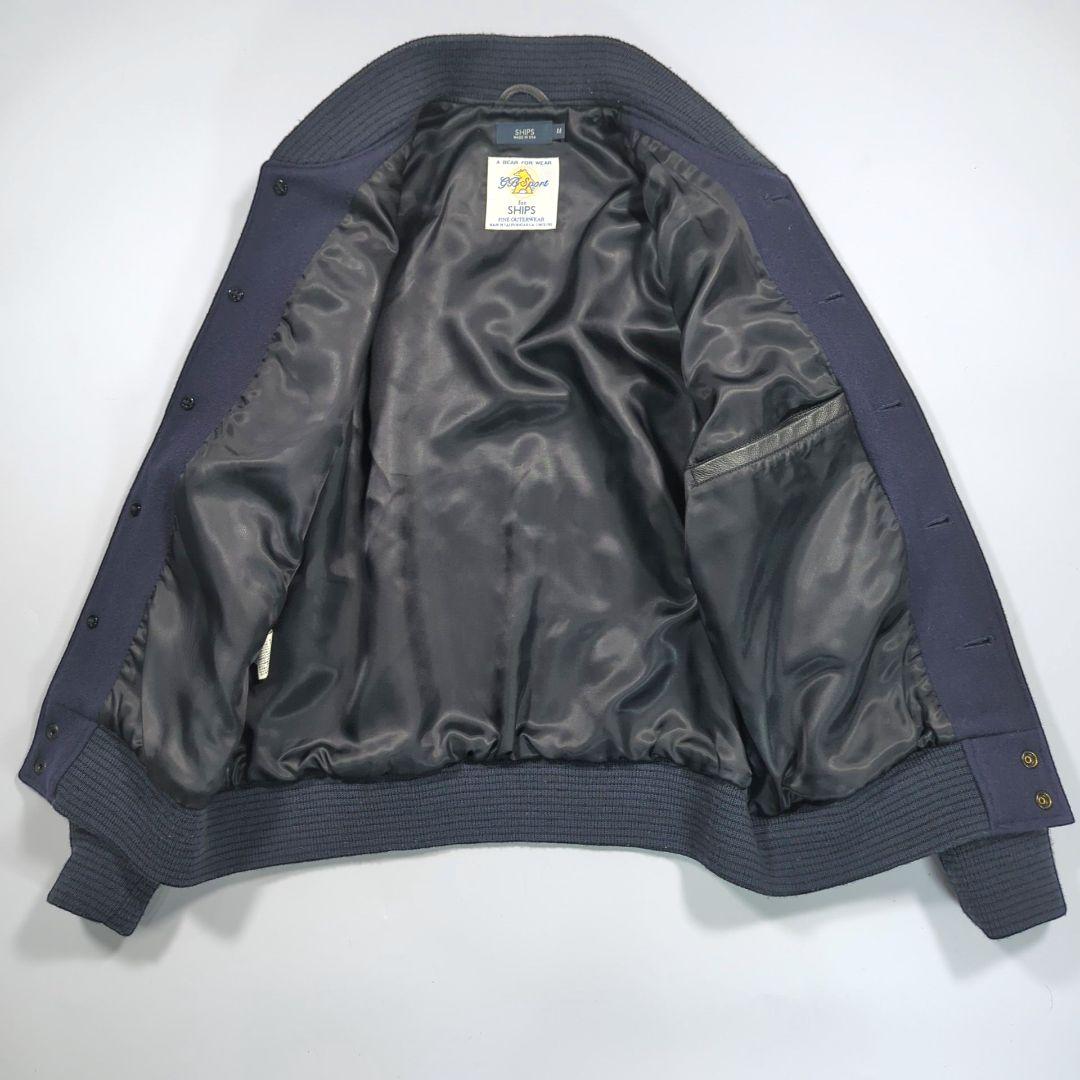 GB SPORT for SHIPS 別注スタジャン M袖レザー　USA製 黒紺