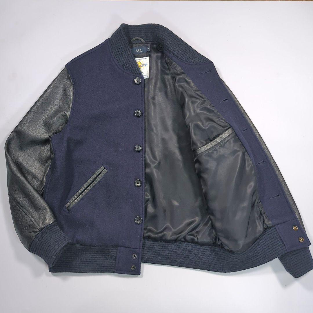 GB SPORT for SHIPS 別注スタジャン M袖レザー　USA製 黒紺