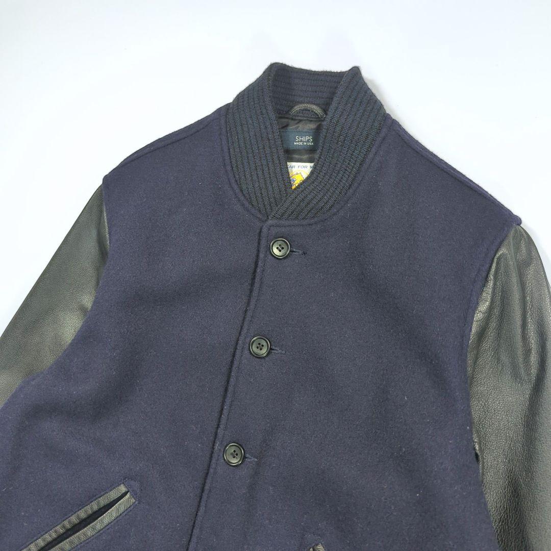 GB SPORT for SHIPS 別注スタジャン M袖レザー　USA製 黒紺