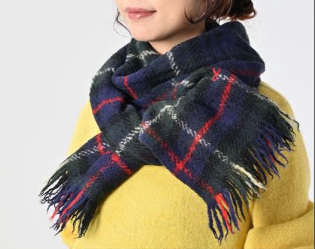 45R インドメリノカシミヤ チェックマフラー レッド