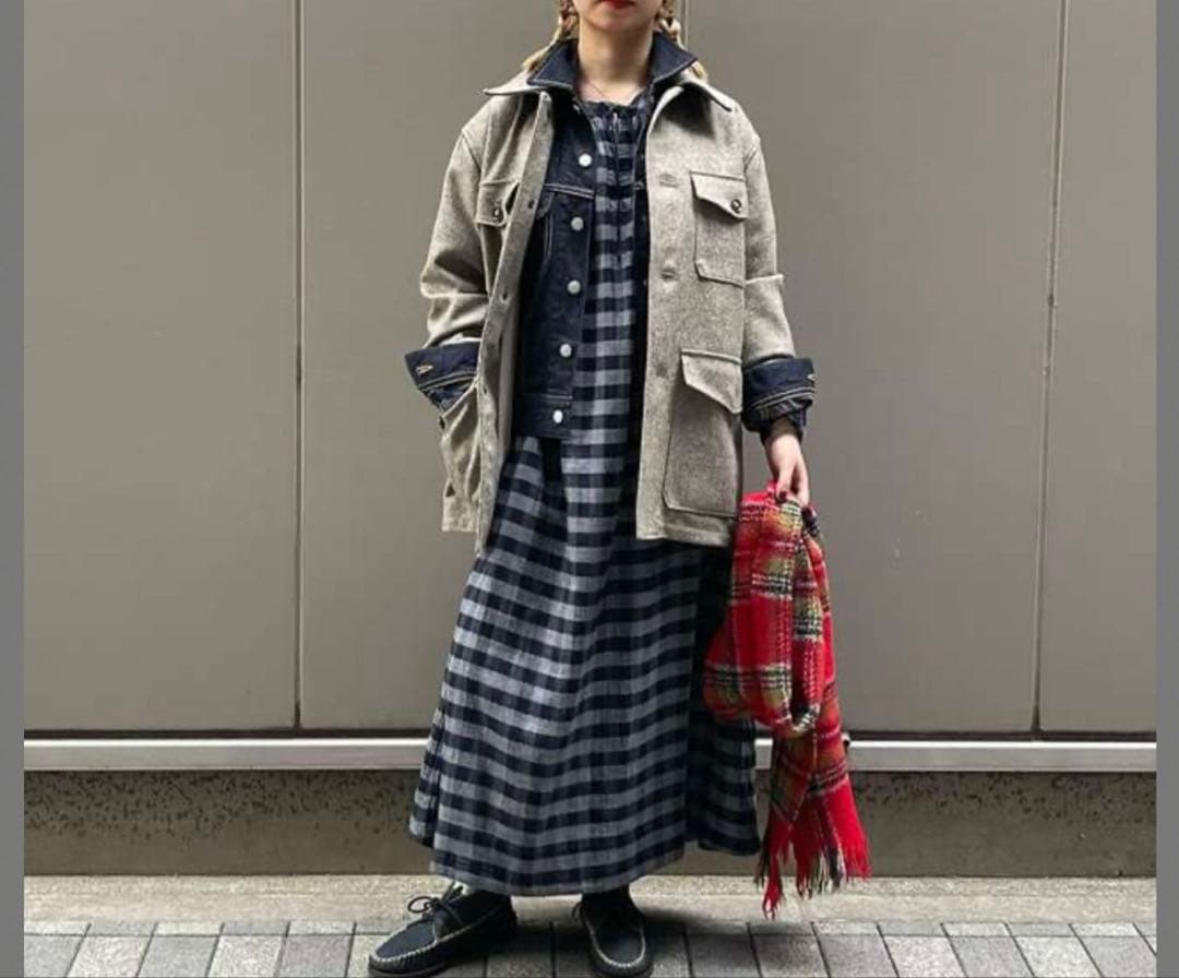 45R インドメリノカシミヤ チェックマフラー レッド