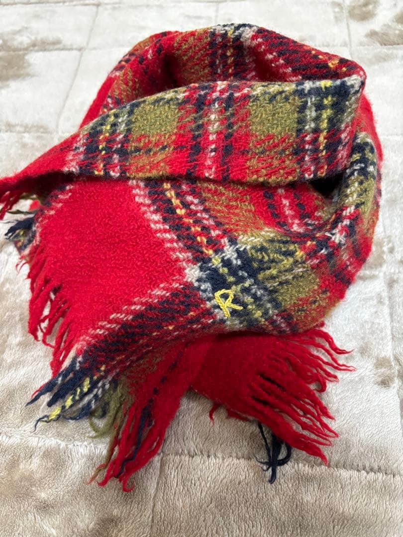 45R インドメリノカシミヤ チェックマフラー レッド