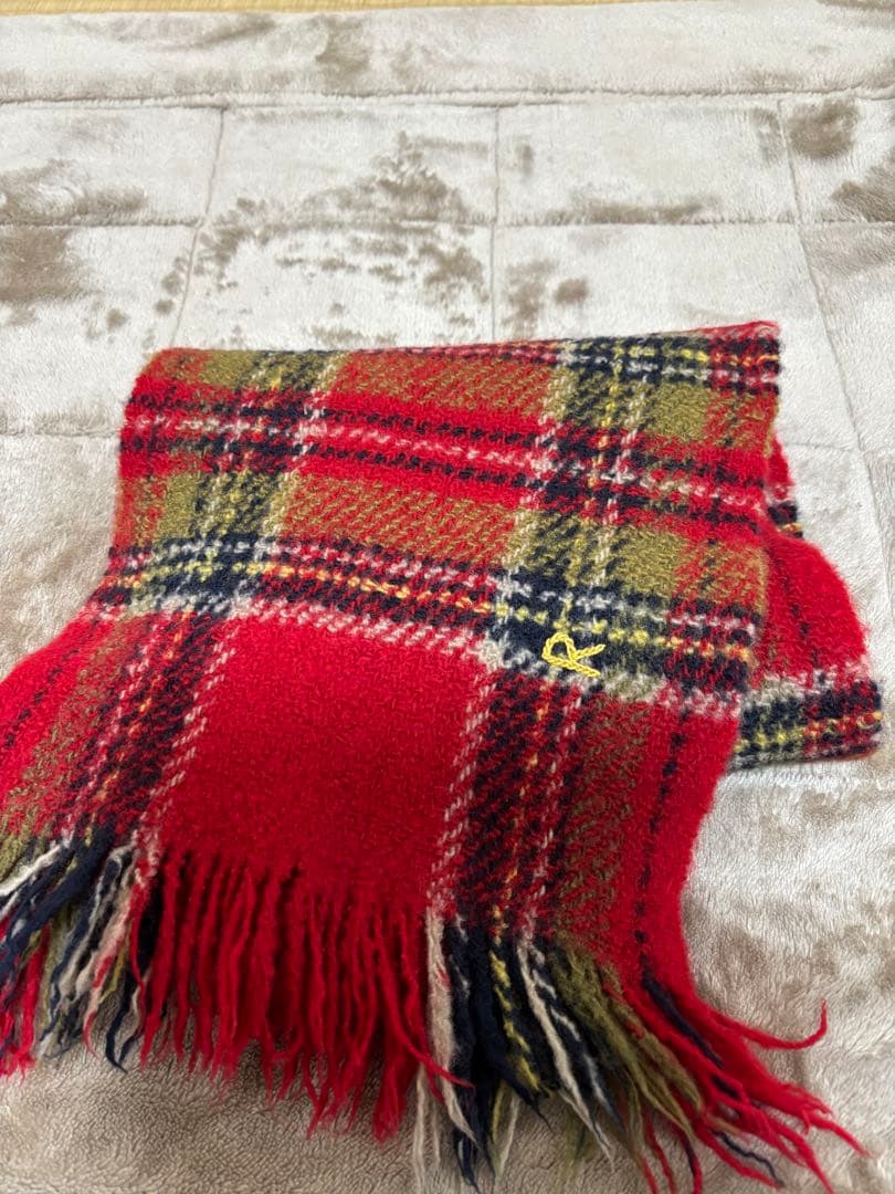 45R インドメリノカシミヤ チェックマフラー レッド