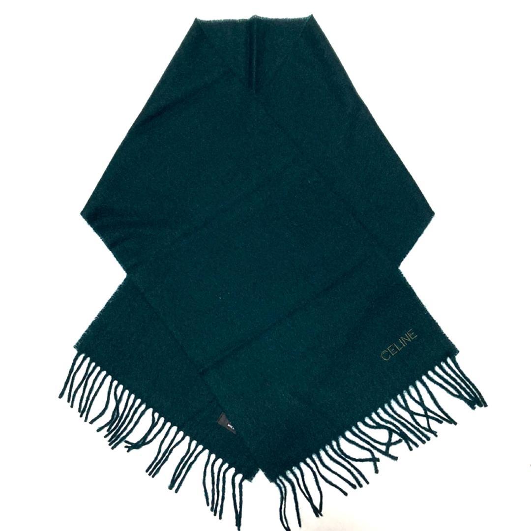 CELINE セリーヌ マフラー ストール ブルーグリーン ラムウール100%
