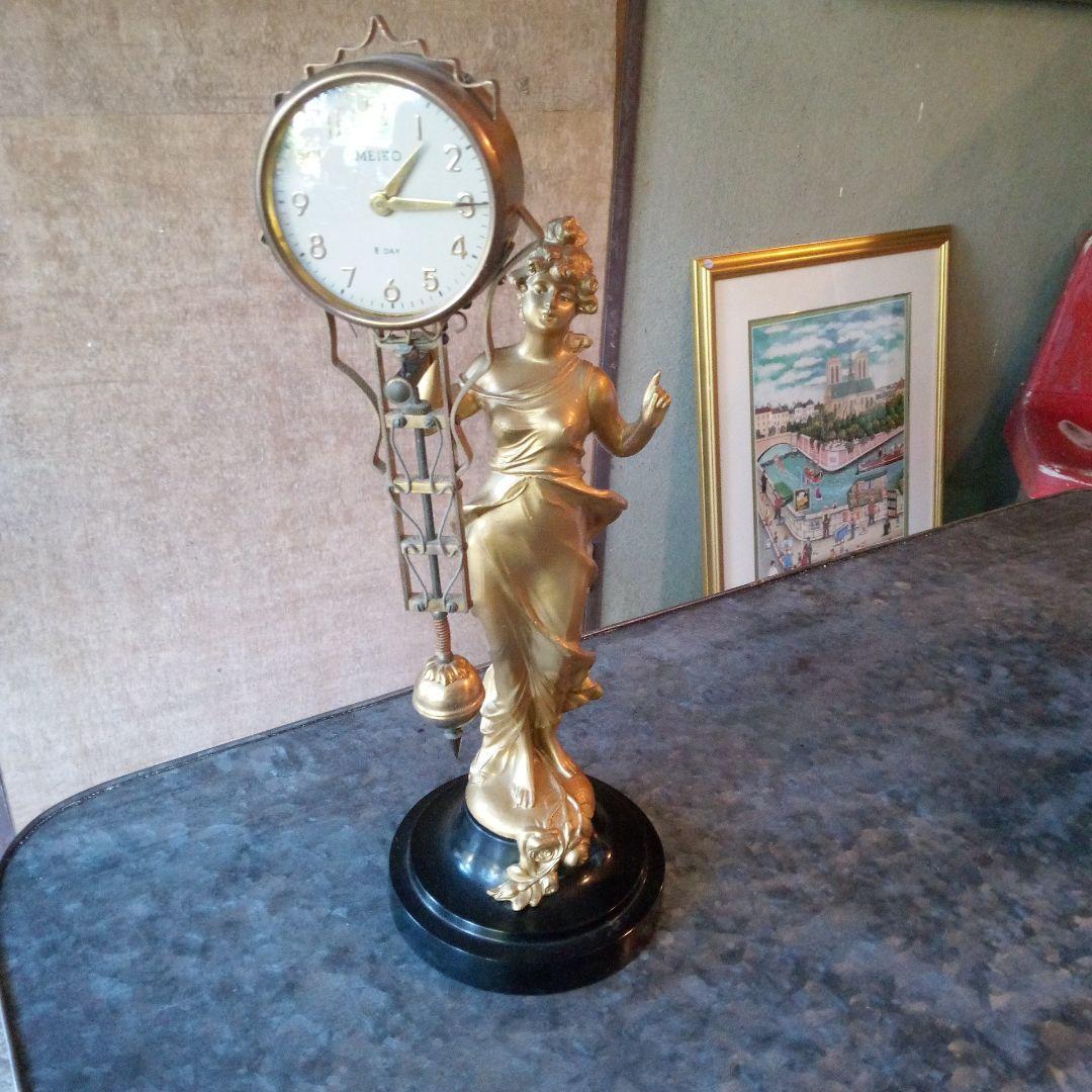 昭和レトロ 女神のネジまき「総体振置時計」MEIKO 箱付き　美品