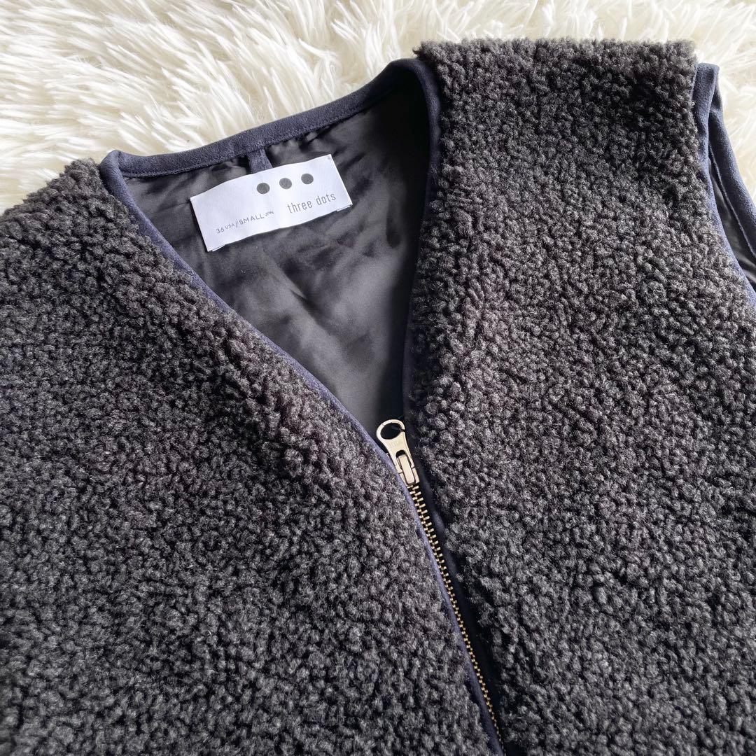 未使用タグ付き✨現行✨スリードッツ　エコファー　ベスト　ボア　黒　S