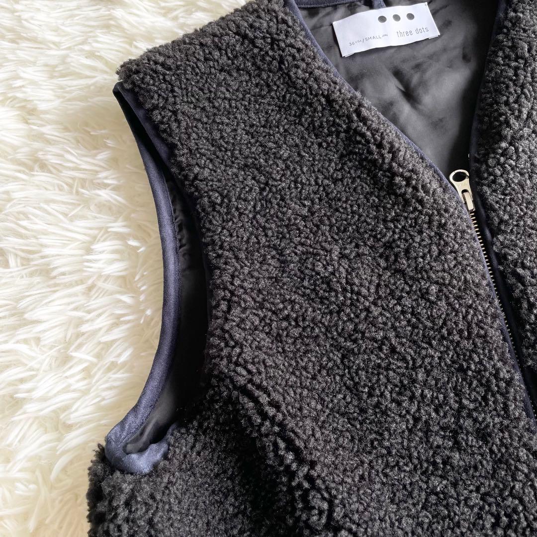 未使用タグ付き✨現行✨スリードッツ　エコファー　ベスト　ボア　黒　S