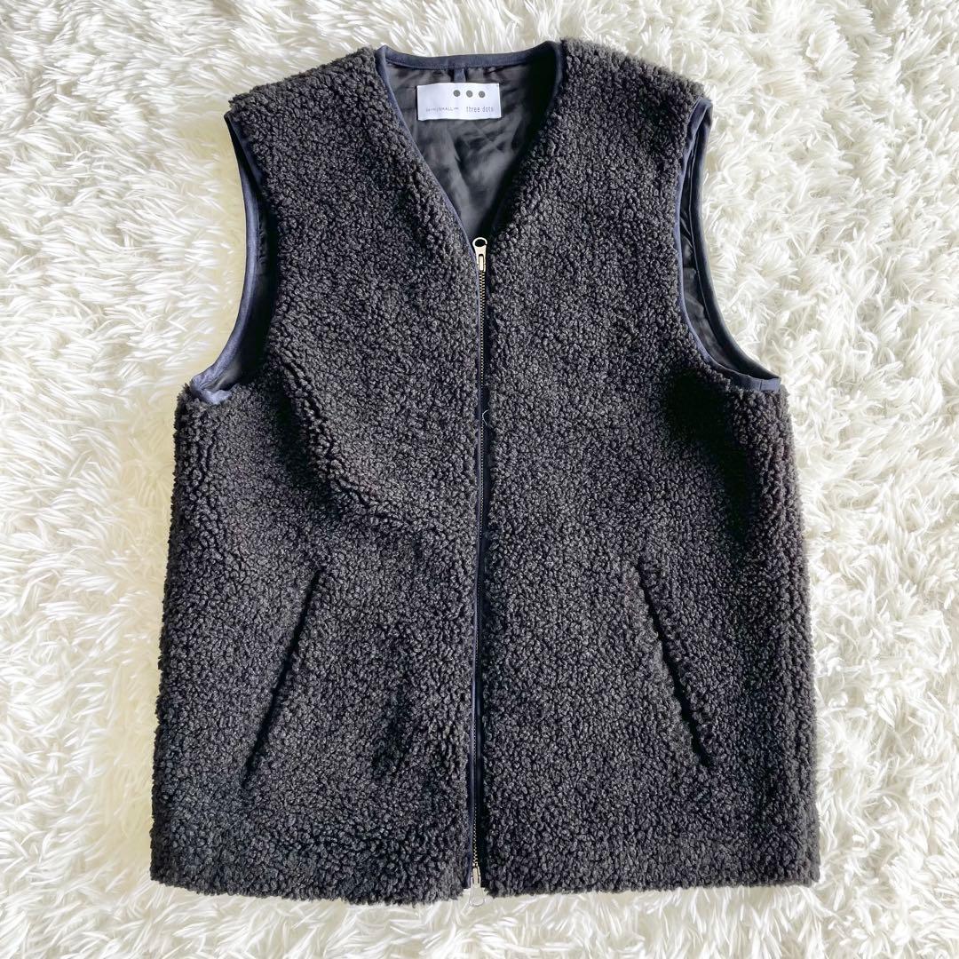 未使用タグ付き✨現行✨スリードッツ　エコファー　ベスト　ボア　黒　S