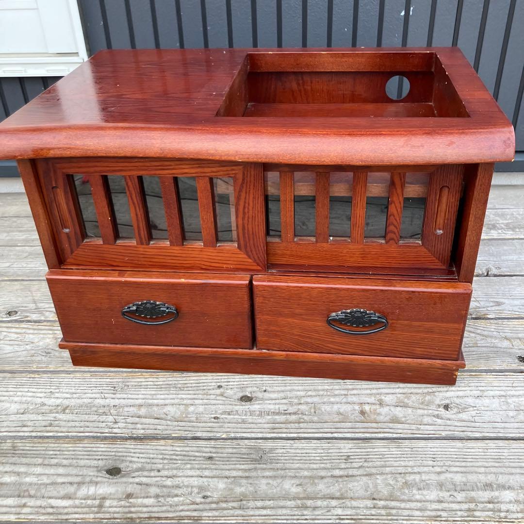 昭和レトロ 木製 格子扉 お座敷ワゴン 引き出し収納 キャスター付きポットワゴン