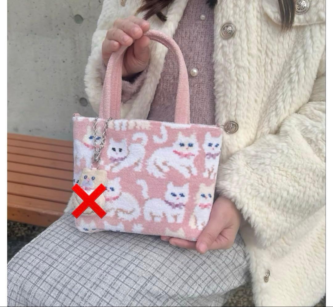 【新品】FEILERラブラリー★モフモフネコチャン★バッグ ＆ハート型ポーチ