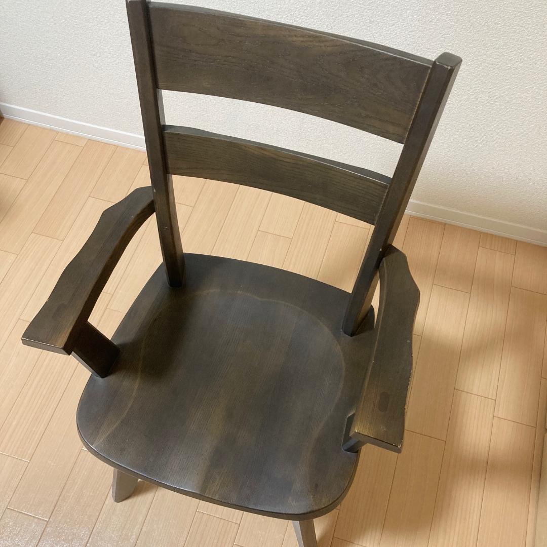 【美品】回転式 ダイニングチェア 木製 アーム付き 天然木 ナチュラルブラウン