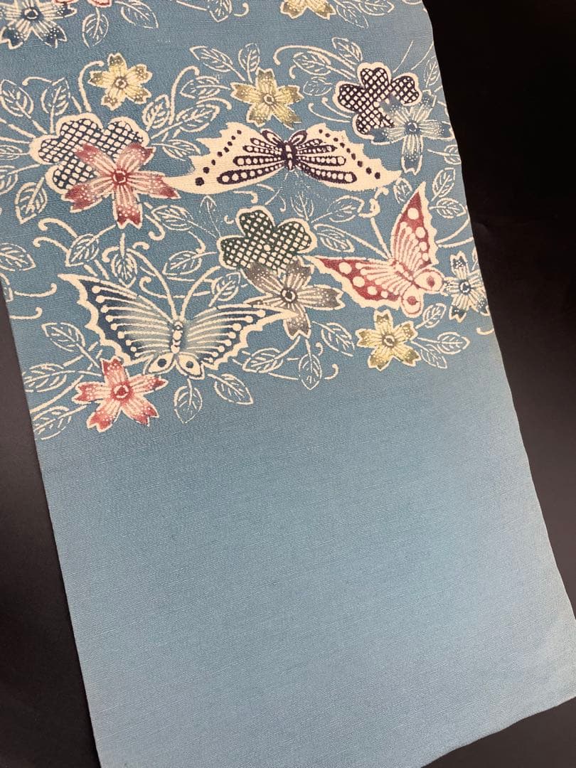 △名古屋帯 洒落帯　高級　正絹　△ 型染め　紅型　蝶　花柄　318