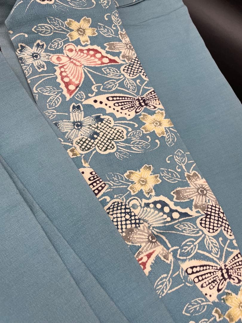 △名古屋帯 洒落帯　高級　正絹　△ 型染め　紅型　蝶　花柄　318