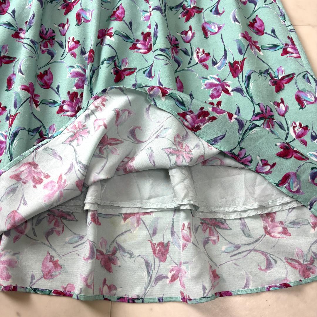 ANAYI フラワーペイントプリント ロングワンピース M ミント 花柄 アナイ