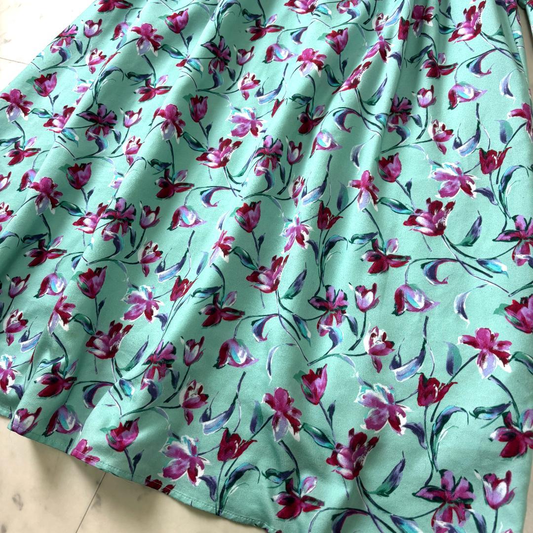 ANAYI フラワーペイントプリント ロングワンピース M ミント 花柄 アナイ