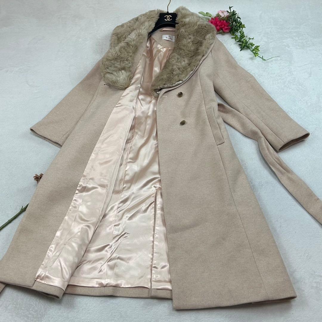 K885 美品 M ケイミー ベルト ロングコート ピンク ベージュ レディース