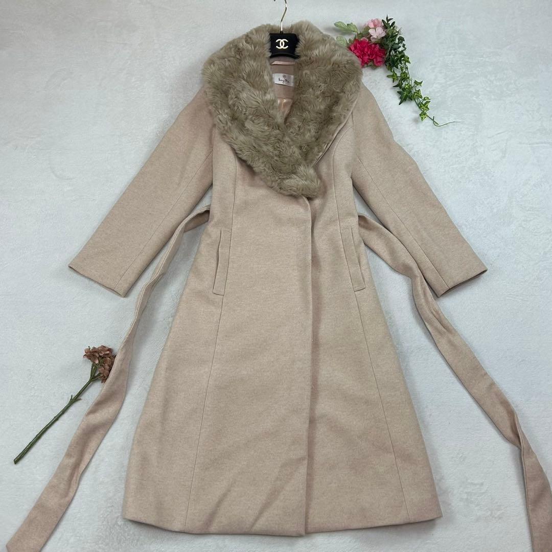 K885 美品 M ケイミー ベルト ロングコート ピンク ベージュ レディース