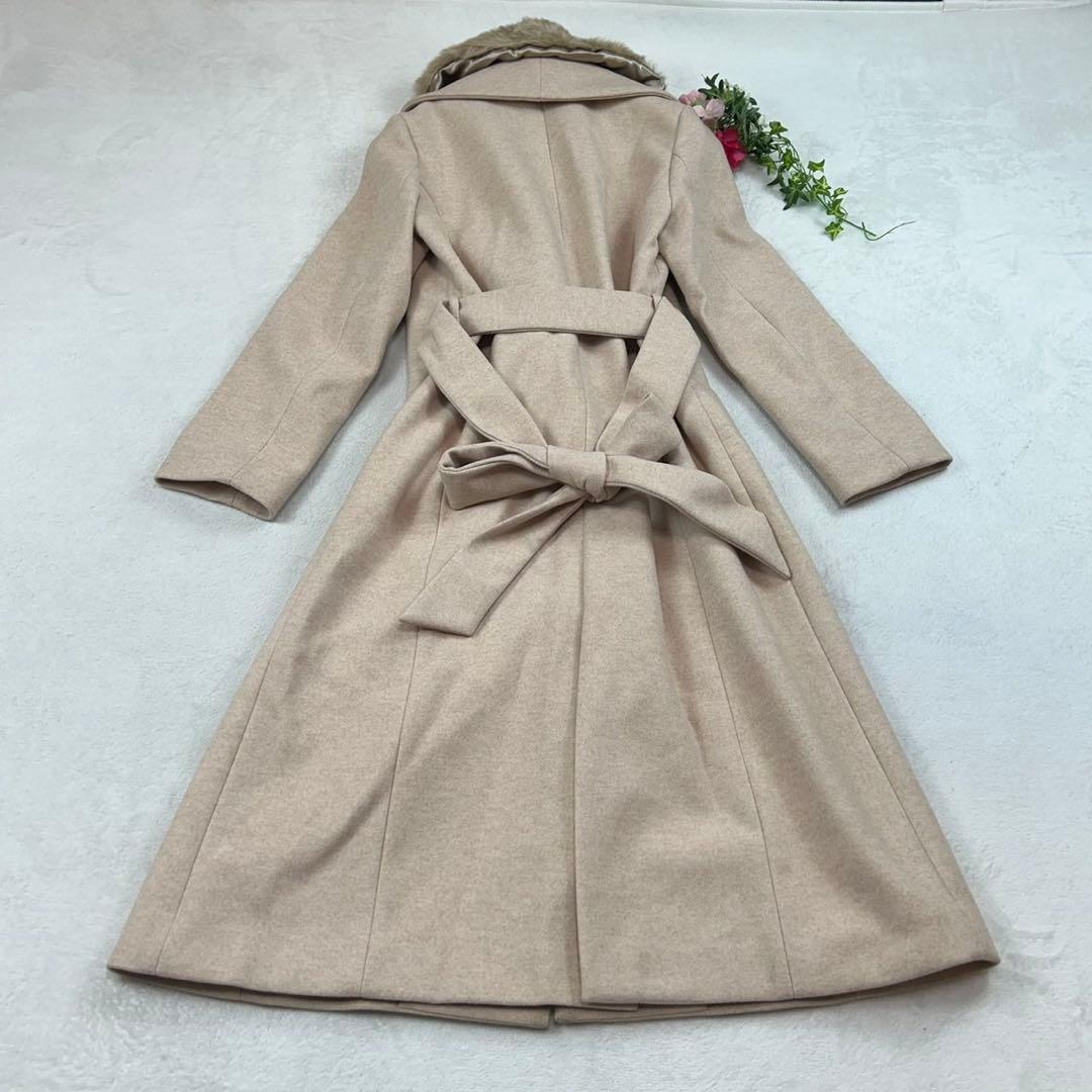 K885 美品 M ケイミー ベルト ロングコート ピンク ベージュ レディース