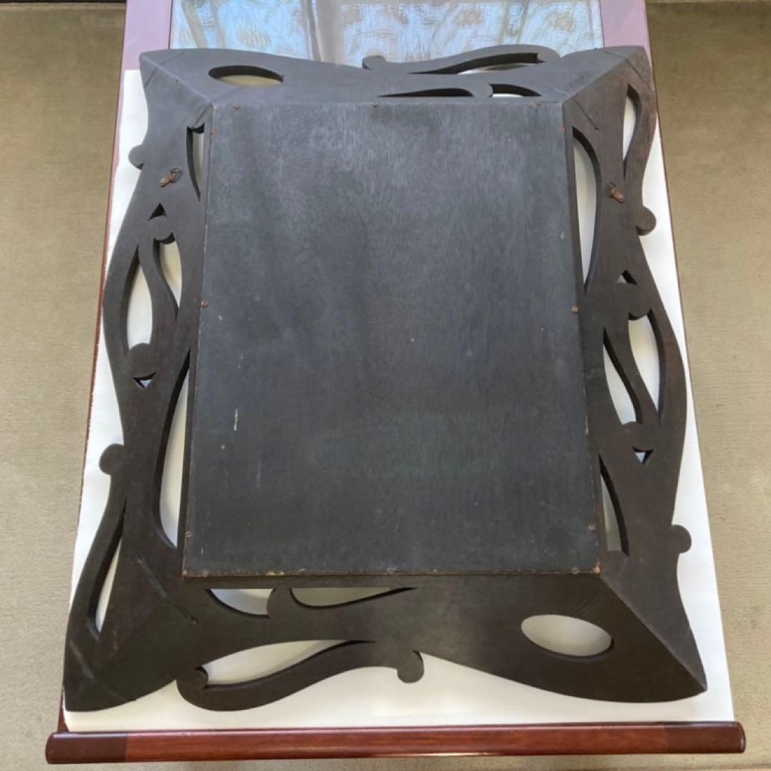 ウォールミラー 鏡 壁掛け 木製 木彫り 彫刻 ブラウン レトロ アンティーク