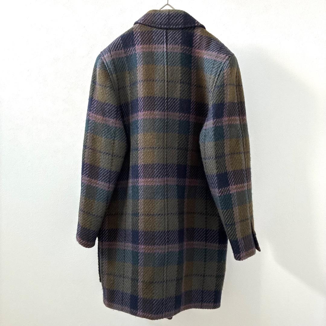 DAKS チェスターコート ダブルボタン チェック柄 ポケット付き ウール