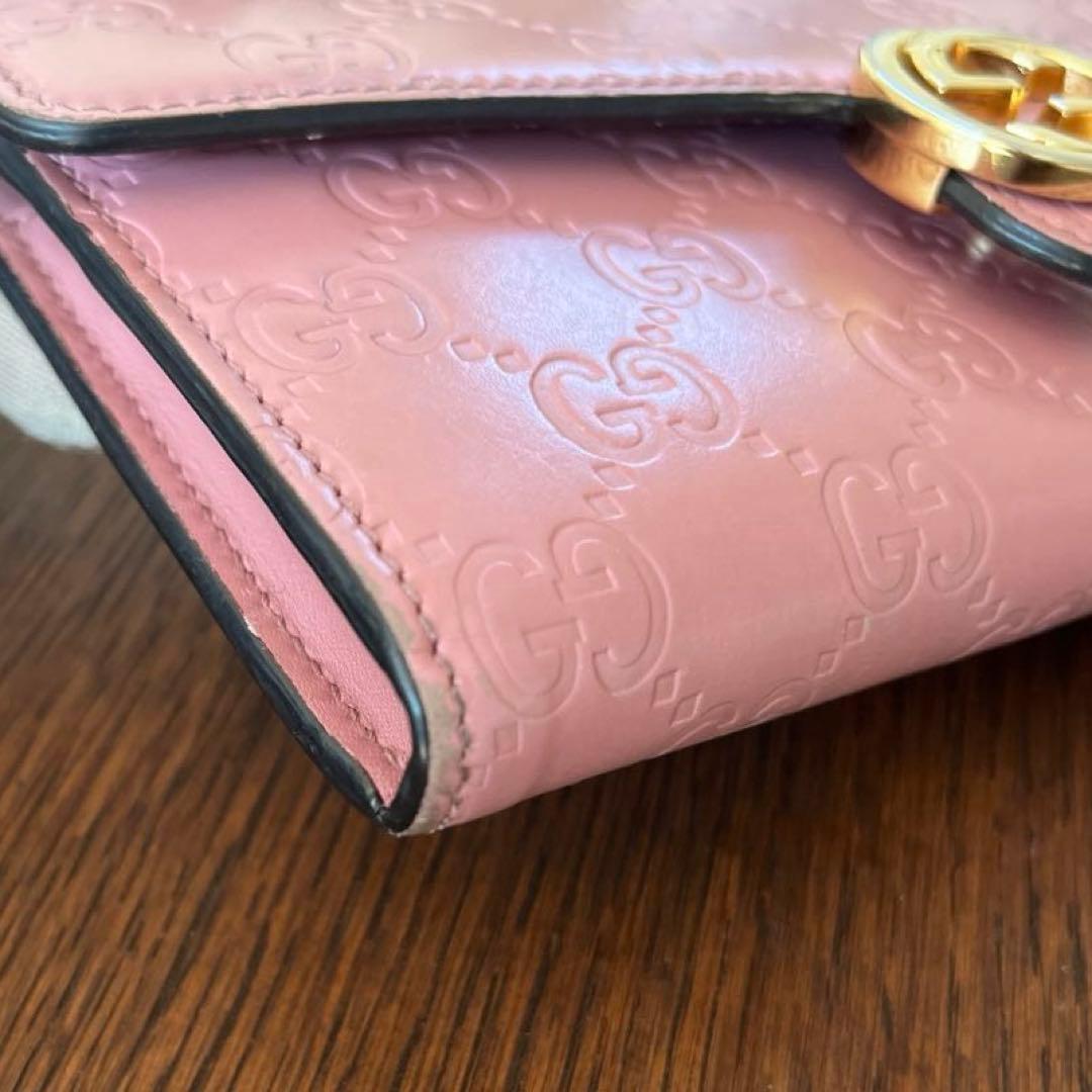 GUCCI 長財布　インターロッキング　GGライン ピンク　レディース