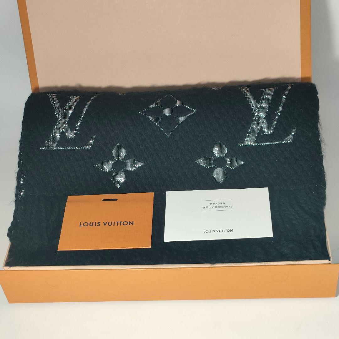 【未使用級】ルイヴィトン エシャルプ ロゴマニア マフラー ブラック シルバー