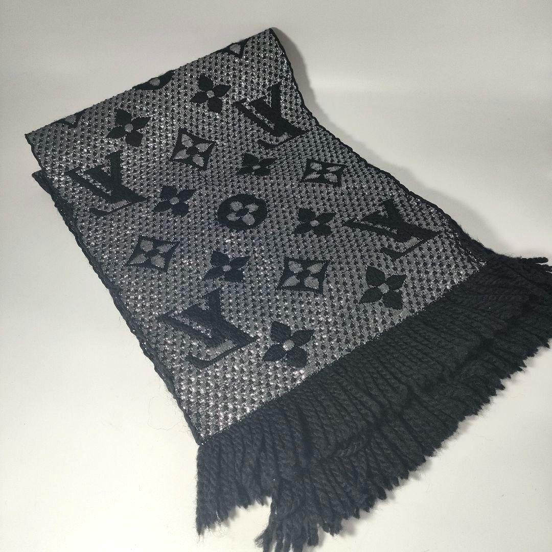 【未使用級】ルイヴィトン エシャルプ ロゴマニア マフラー ブラック シルバー