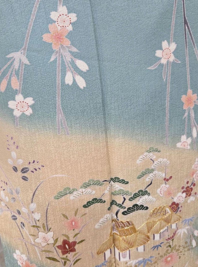 トールサイズ訪問着4点フルセット、着物、袋帯、帯締め、帯揚げ