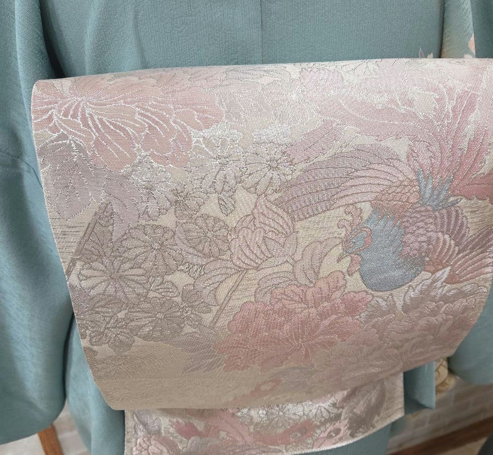 トールサイズ訪問着4点フルセット、着物、袋帯、帯締め、帯揚げ