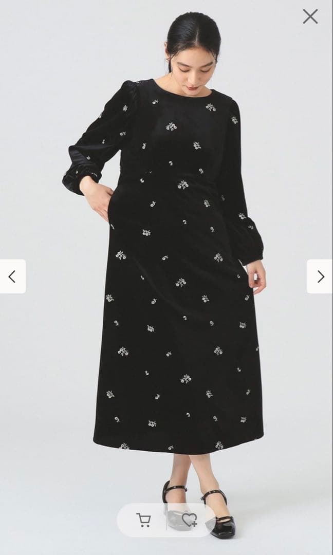 Ray BEAMS ベロア刺繍ワンピース