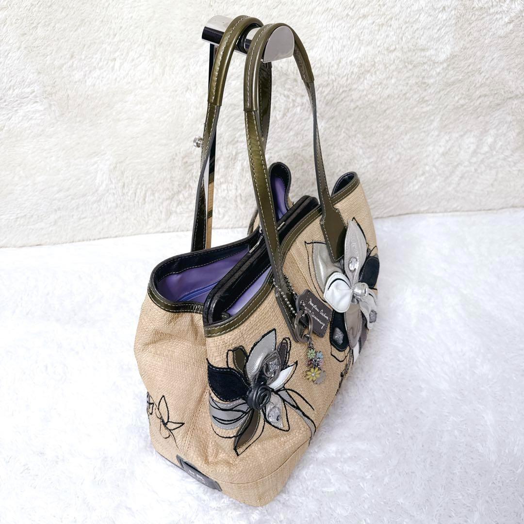 バッグ COACH Hamptons Flower Straw Kisslock Bag