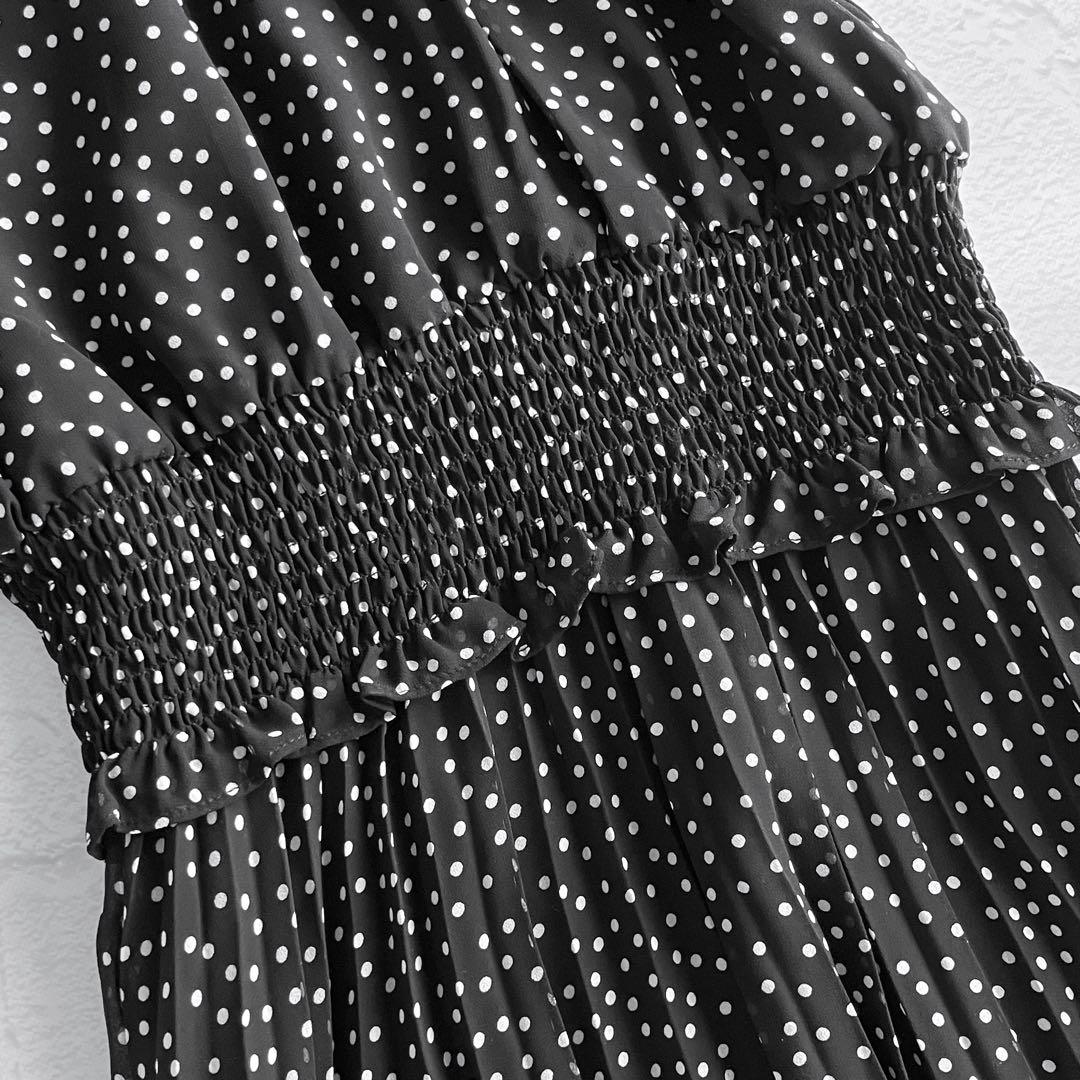 ✨新品✨アナトリエ ドット シフォンプリーツ ロングワンピース 2次会 ブラック