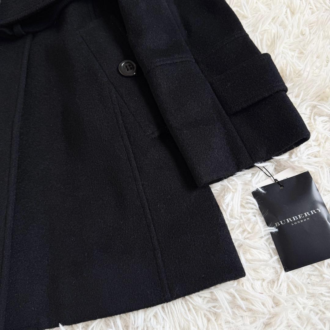 新品タグ付　バーバリーロンドン　アンゴラ混　ロングコート　ノバチェック　黒　M