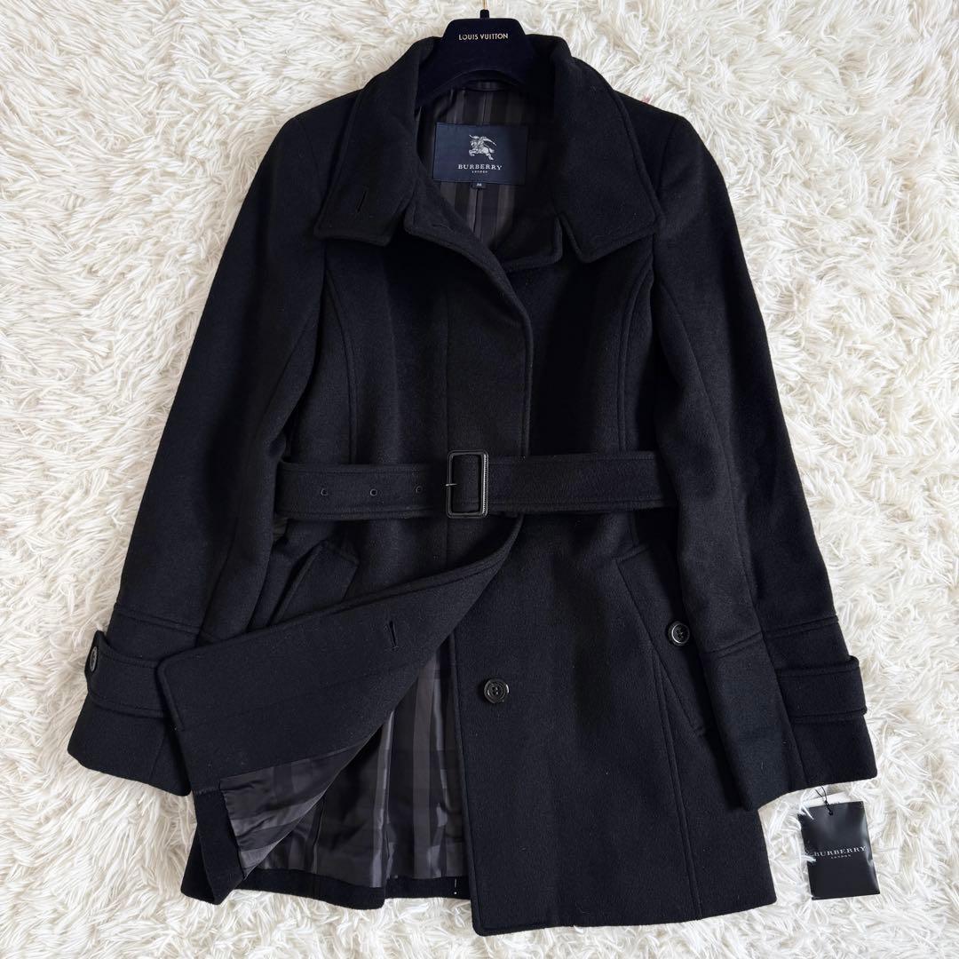 新品タグ付　バーバリーロンドン　アンゴラ混　ロングコート　ノバチェック　黒　M