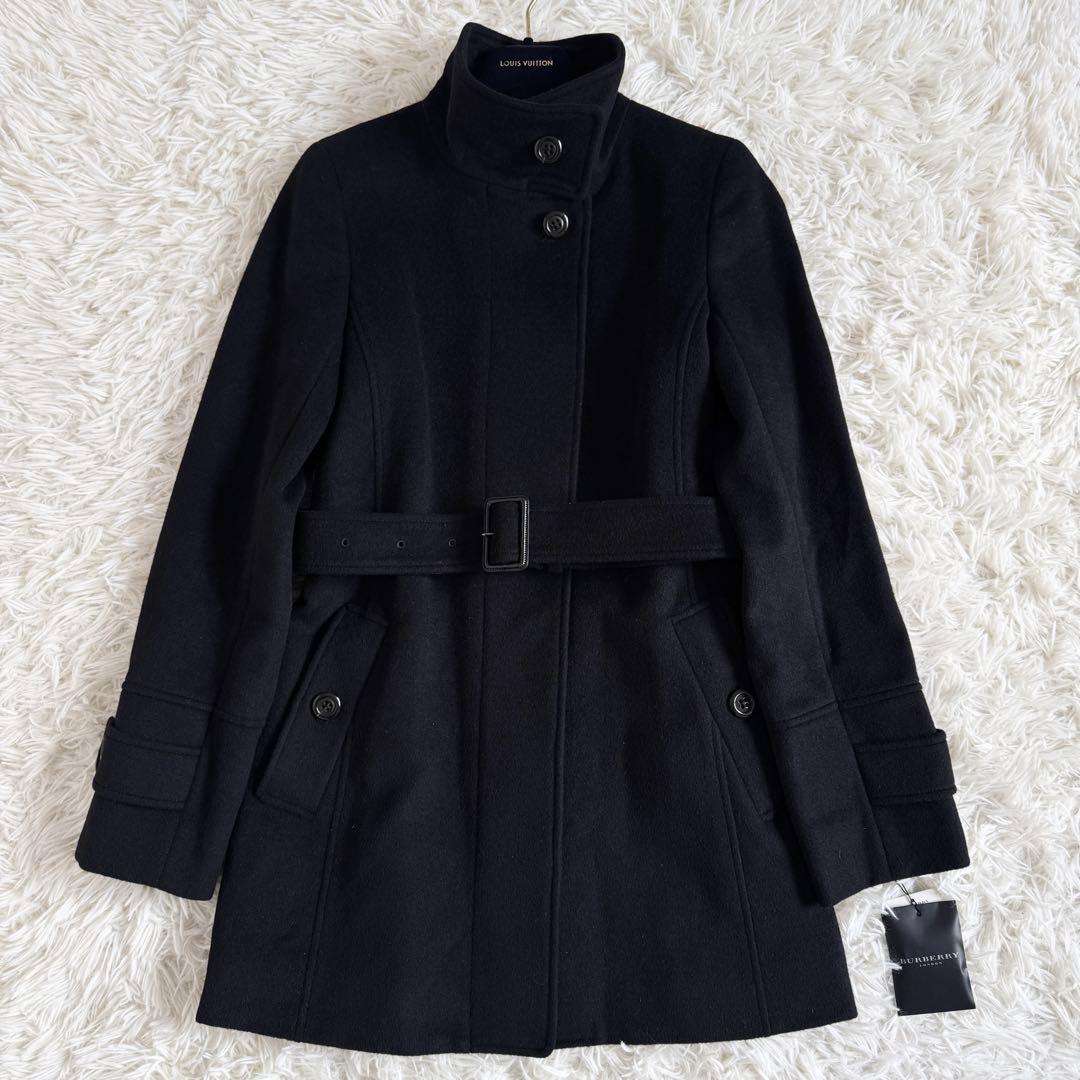 新品タグ付　バーバリーロンドン　アンゴラ混　ロングコート　ノバチェック　黒　M