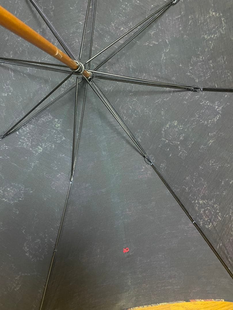 45R 花柄 ネイビー 日傘 雨傘　木製持ち手 入手困難品