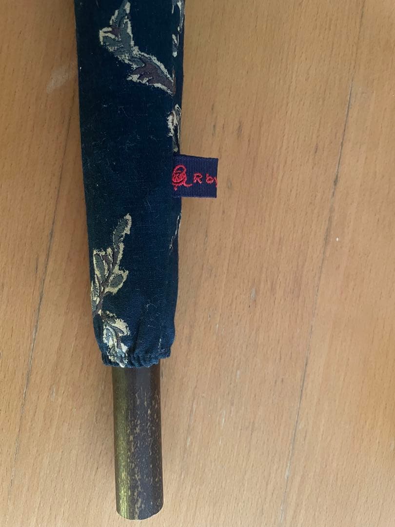 45R 花柄 ネイビー 日傘 雨傘　木製持ち手 入手困難品
