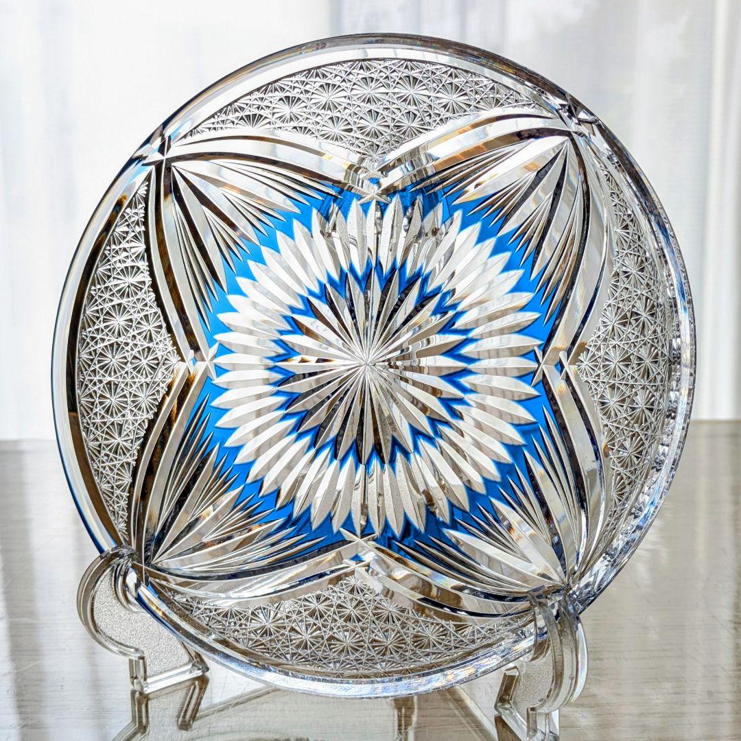 江戸切子　カガミクリスタル　飾り皿　 　 ෆ根本幸雄 作品ෆ 　【未使用・美品】