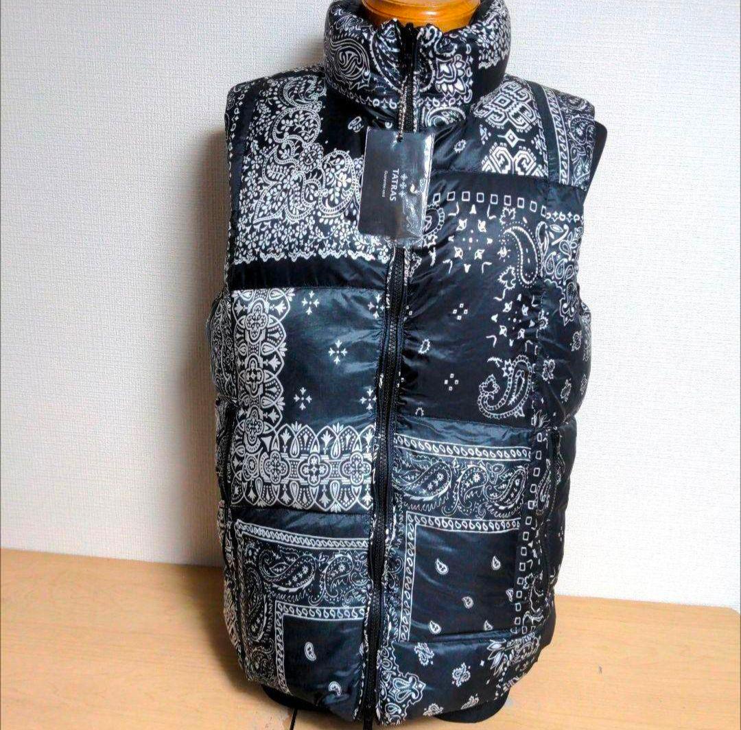 cm8 TATRAS ダウンベスト リバーシブル 黒 総柄 メンズMサイズ相当