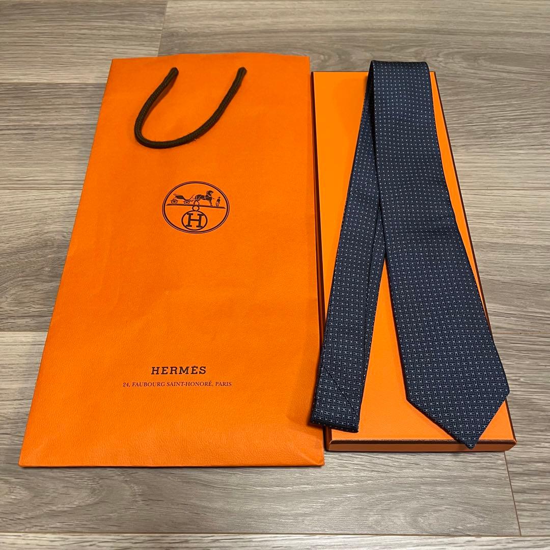 エルメス ネクタイ ネイビー ブルー