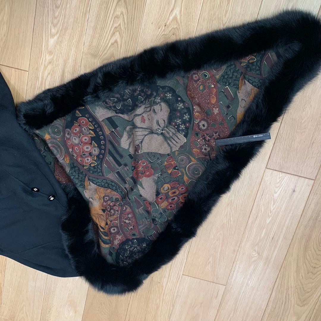 美品⭐︎vivreビブレ　黒　カシミヤ　ケープ　フォックスファー付　ポンチョコート