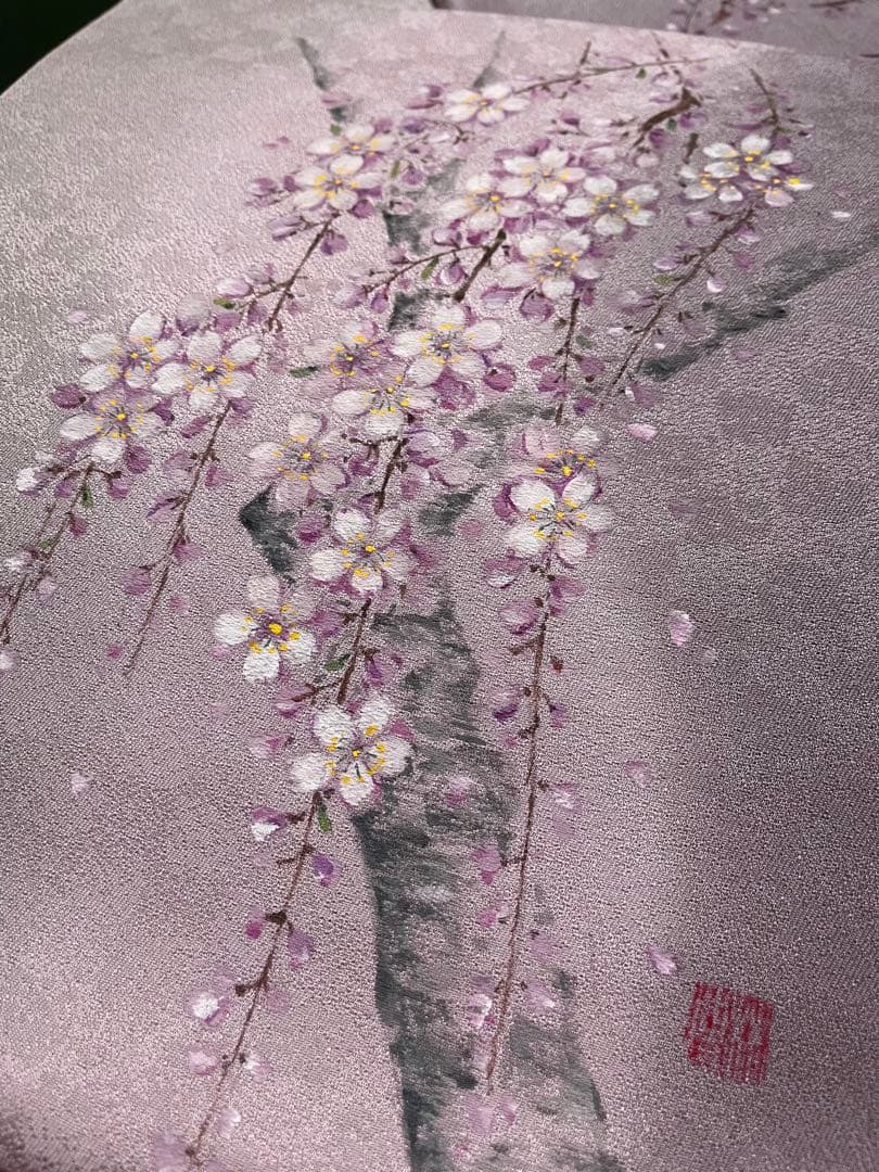 お仕立て付き【特選手描き友禅染帯◆枝垂れ桜】淡い紅藤色