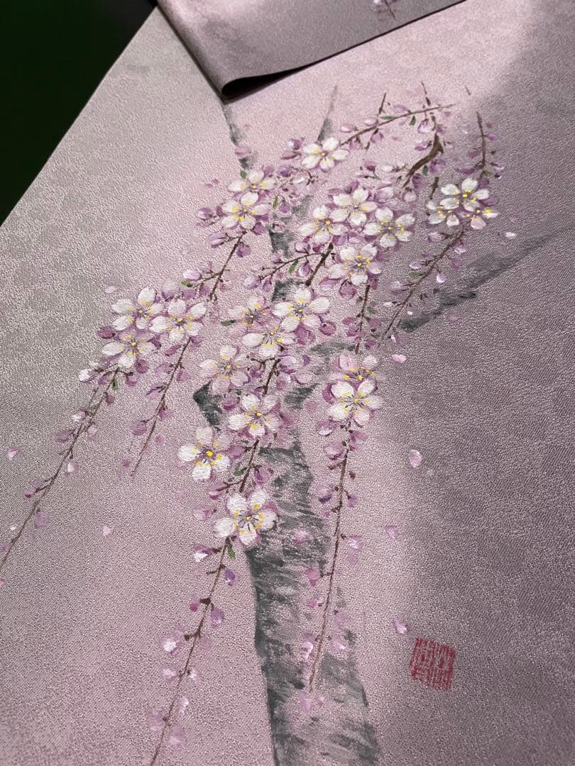 お仕立て付き【特選手描き友禅染帯◆枝垂れ桜】淡い紅藤色