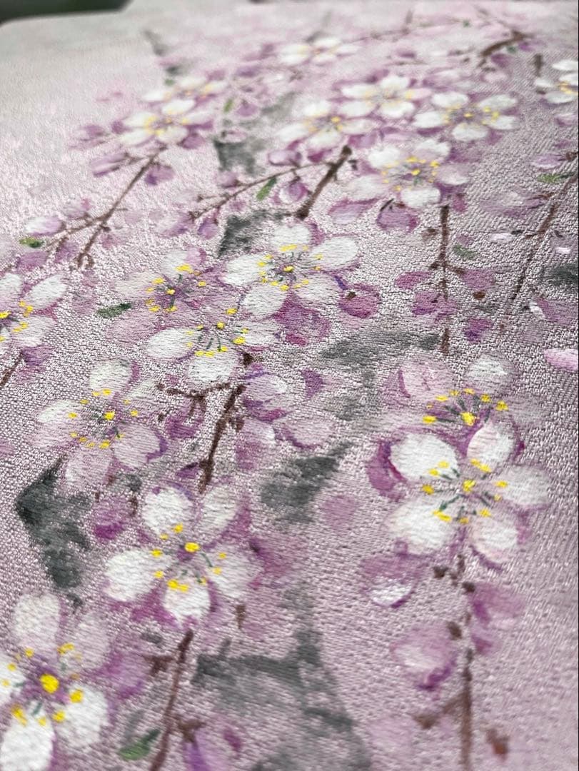 お仕立て付き【特選手描き友禅染帯◆枝垂れ桜】淡い紅藤色